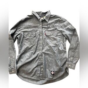Levi's New York Yankees Ladies Large Demin Blue Long Sleeve Button Shirt XL